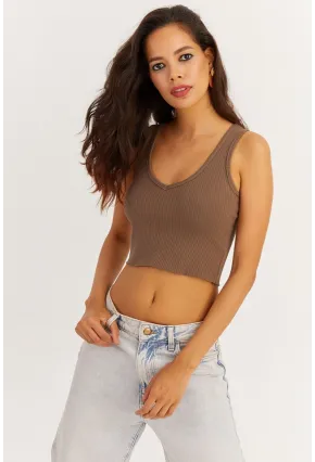 Kadın Vizon V Yaka Crop Bluz LPP1210