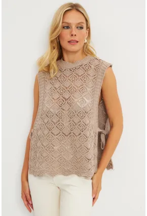 Kadın Vizon Yanları Bağlamalı Ajurlu Süveter YV226