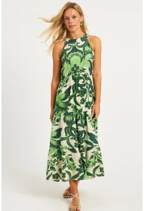 Kadın Yeşil Desenli Midi Elbise YZ1107