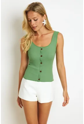 Kadın Yeşil Düğme Aksesuarlı Bluz MK14