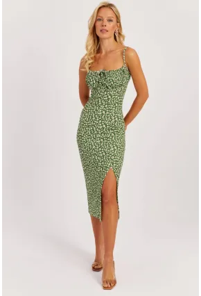 Kadın Yeşil İnce Askılı Midi Elbise MON125