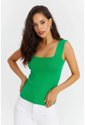 Kadın Yeşil Kare Yaka Triko Bluz YV87