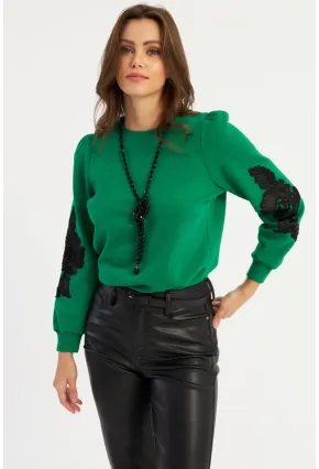 Kadın Yeşil Kol Detaylı Bluz MAYD13