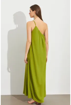 Kadın Yeşil Tek Omuz Maxi Elbise İRE1012