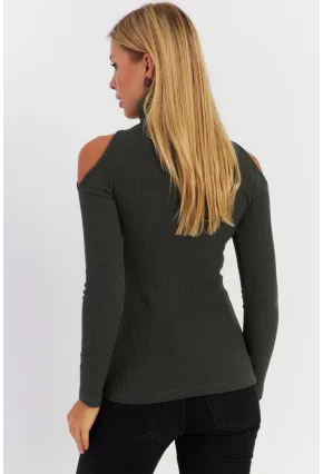 Kadın Yeşil Omuzları Açık Kaşkorse Bluz HOR04