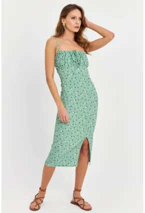 Kadın Yeşil Önü Bağlamalı Midi Elbise MTK10546