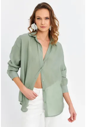 Kadın Yeşil Sırtı Açık Gömlek MOD2369
