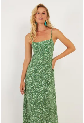 Kadın Yeşil Sırtı Gipeli Desenli Midi Elbise MP427