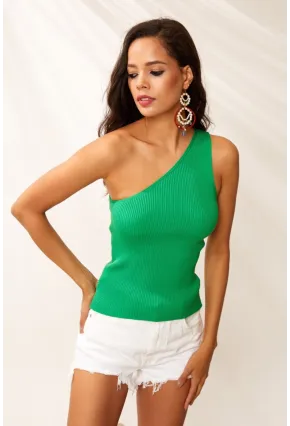 Kadın Yeşil Tek Omuz Triko Bluz YV90