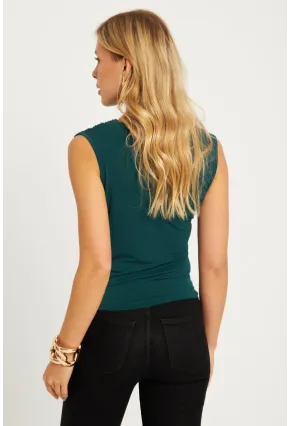 Kadın Zümrüt Yeşil Büzgülü Bluz YZ625