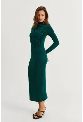 Kadın Zümrüt Yeşil Drape Maxi Elbise DMR377