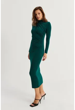 Kadın Zümrüt Yeşil Drape Maxi Elbise DMR377