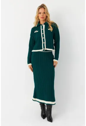 Kadın Zümrüt Yeşil İkili Alt Üst Triko Takım NUV34