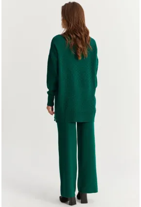Kadın Zümrüt Yeşil İnci Düğmeli Triko Alt Üst Takım NUV33