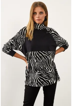 Siyah-Beyaz Bloklu Sweatshirt MEY1084