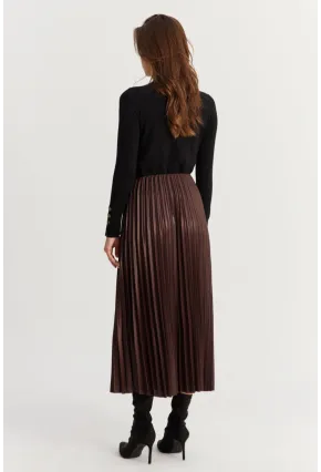 Kadın Acı-Kahve Beli Lastikli Pilise Etek MGÇ190