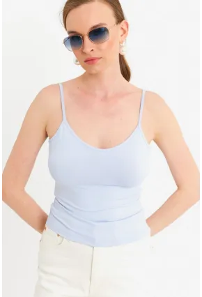 Kadın Açık Mavi Askılı Basic Atlet FLS06