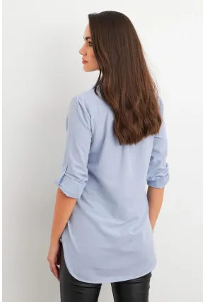 Kadın Açık-Mavi Gizli Düğmeli Uzun Gömlek SF2001