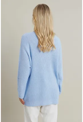 Kadın Açık-Mavi V Yaka Salaş Triko Bluz SMT158