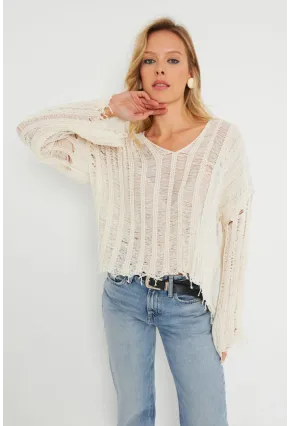 Kadın Ajurlu Triko Bluz Taş YZ618