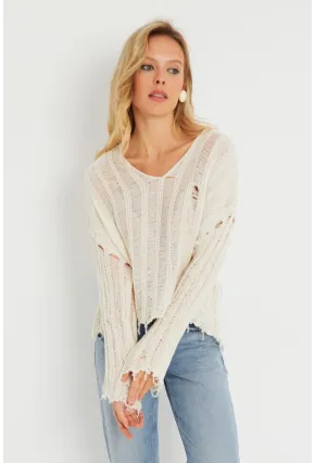 Kadın Ajurlu Triko Bluz Taş YZ618