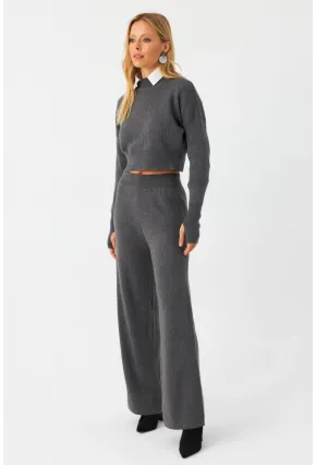 Kadın Antrasit Alt Üst Triko Takım ELT163