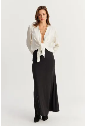 Kadın Antrasit Beli Lastikli Evoze Maxi Etek EY2923