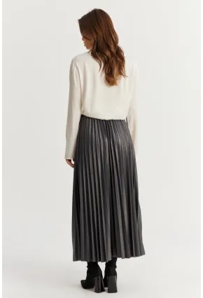 Kadın Antrasit Beli Lastikli Pilise Etek MGÇ190