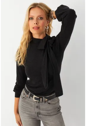 Kadın Antrasıt Boyun Bağlamalı Bluz MEY2993
