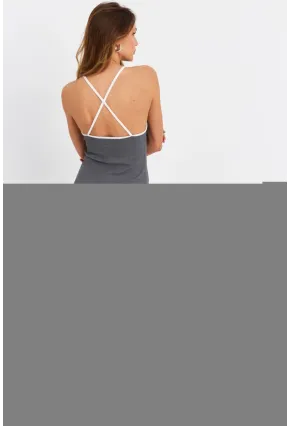 Kadın Antrasit Çapraz Askılı Midi Elbise OR2452