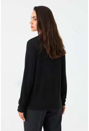 Kadın Antrasit Düğme Detaylı V Yaka Bluz MEY2982