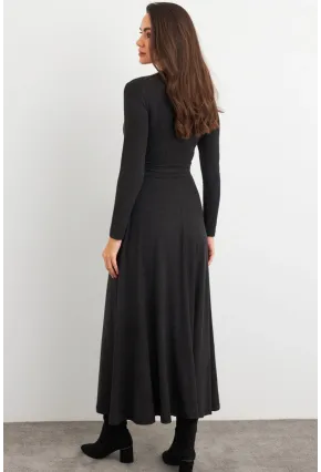 Kadın Antrasit Kruvaze Bağlamalı Midi Elbise EY3020