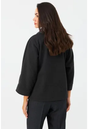 Kadın Antrasit Örme Yaka Kaşe Ceket CAR1080