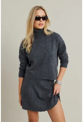 Kadın Antrasıt Pileli Etekli Alt Üst Takım ELT12001