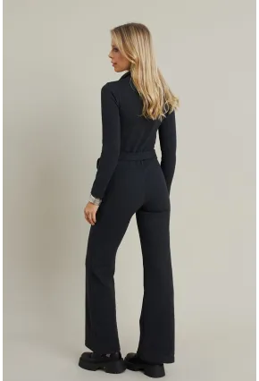 Kadın Antrasit Polo Yaka Kemerli Tulum YLE1099