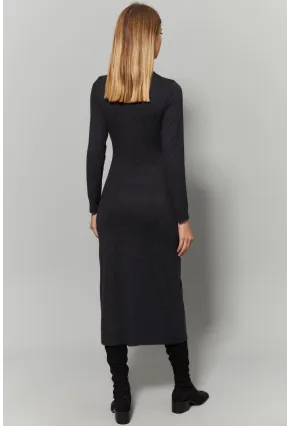 Kadın Antrasit Yaka Pencereli Yırtmaçlı Elbise Yİ1984