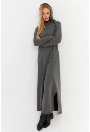 Kadın Antrasit Yakası Fermuarlı Maxi Sweat Elbise MTF12