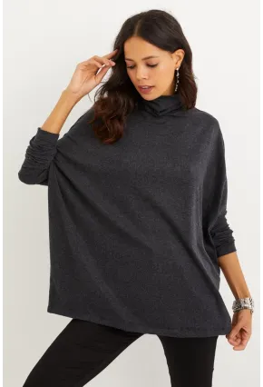 Kadın Antrasit Yarasa Kol Balıkçı Bluz EY1049
