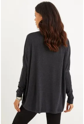 Kadın Antrasit Yarasa Kol Balıkçı Bluz EY1049