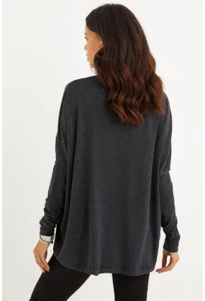 Kadın Antrasit Yarasa Kol Balıkçı Bluz MEY1049