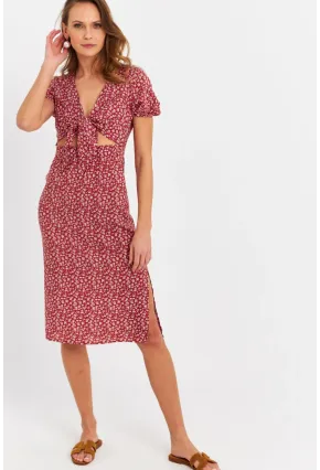 Kadın Badem Düğümlü Pencereli Midi Elbise Q1002