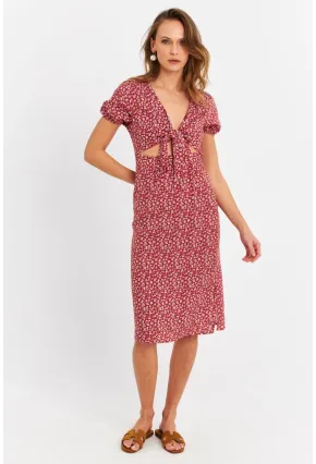 Kadın Badem Düğümlü Pencereli Midi Elbise Q1002