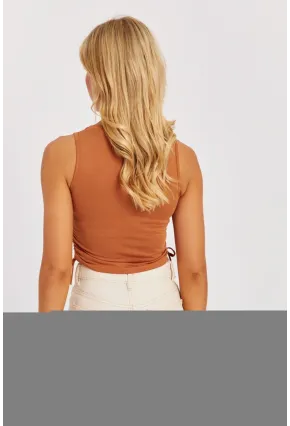 Kadın Badem-Siyah Yanları Bağcıklı Kolsuz Bluz MK09