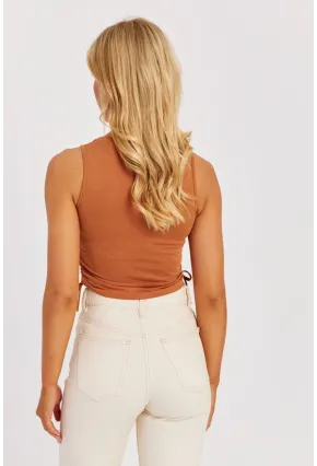 Kadın Badem Yanları Bağcıklı Kolsuz Bluz MK05