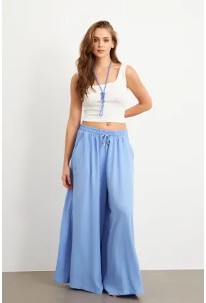 Kadın Bebe Mavi Beli Lastikli Cepli Palazzo Pantolon Sİ1155