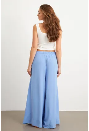 Kadın Bebe Mavi Beli Lastikli Cepli Palazzo Pantolon Sİ1155
