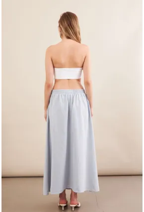 Kadın Bebe Mavi Keten Cepli Midi Etek RSP4440