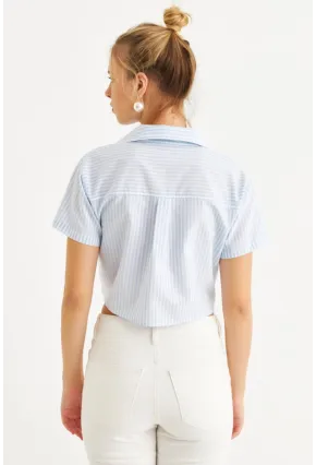 Kadın Bebe Mavi Kurdele Detaylı Crop Gömlek MPC302