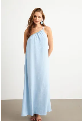 Kadın Bebe Mavi Tek Omuz Maxi Elbise İRE1012