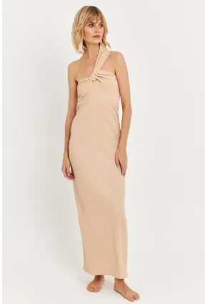 Kadın Bej Asimetrik Yaka Maxi Elbise NH25455